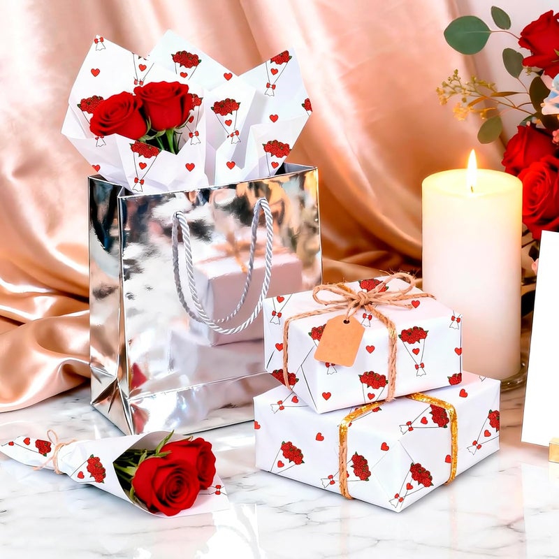 Ethanberg 60 Sheets Gift Wrapping Tissue Paper Bulk, Red Rose Bouquet Tissue Paper for Gift Bags, Decorative Art Papers for DIY Crafts Wedding Birthday Baby Showers Holiday Party Decor, 20x14 Inches - Image 5